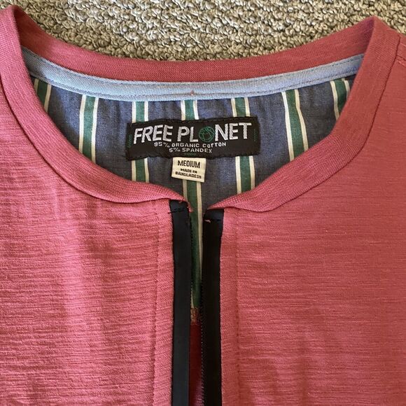 Free Planet Mens Shirt Medium Pink Red Short Sleeve 1/4 Zip Solid Casual Shirt - Picture 8 of 8